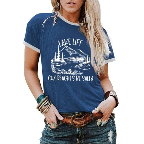 Cute Vacation T-Shirt Women Lake Life Because Beaches Be Salty Graphic Tees