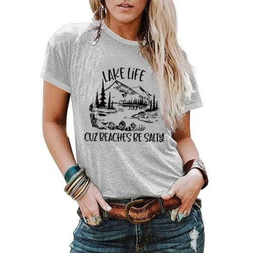 Cute Vacation T-Shirt Women Lake Life Because Beaches Be Salty Graphic Tees