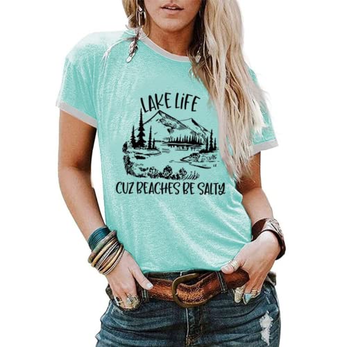 Cute Vacation T-Shirt Women Lake Life Because Beaches Be Salty Graphic Tees