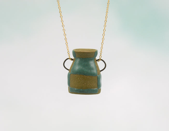 Dark Green Checker Pot Necklace
