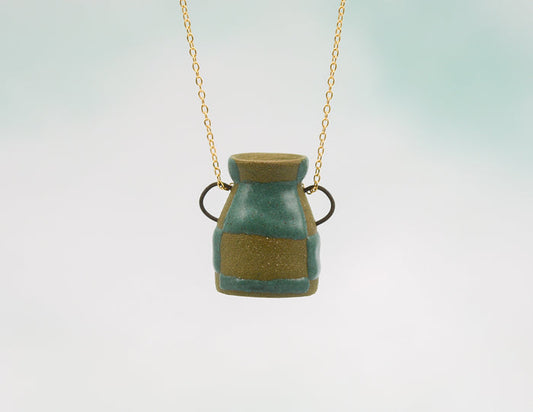 Dark Green Checker Pot Necklace