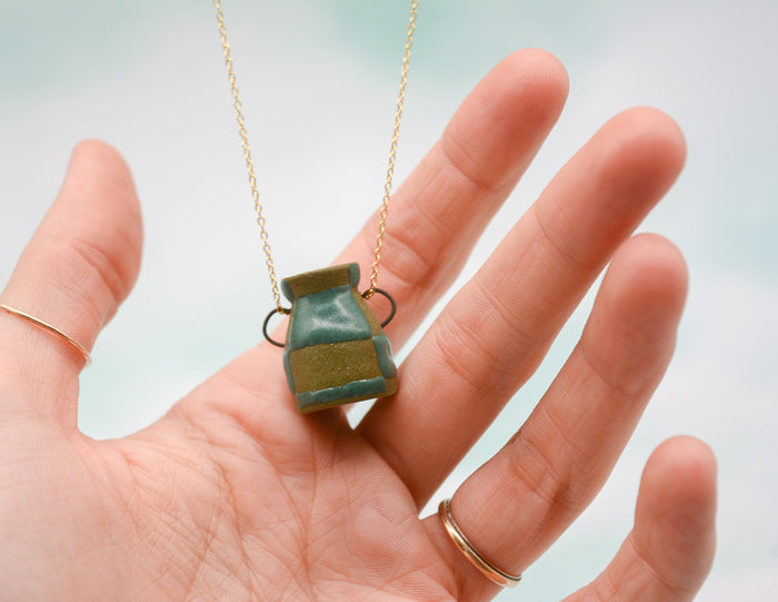 Dark Green Checker Pot Necklace