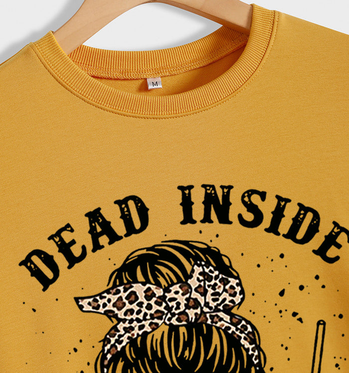 Dead Inside But Caffeinated Skull Print Round Neck Long-sleeved Sweater Women