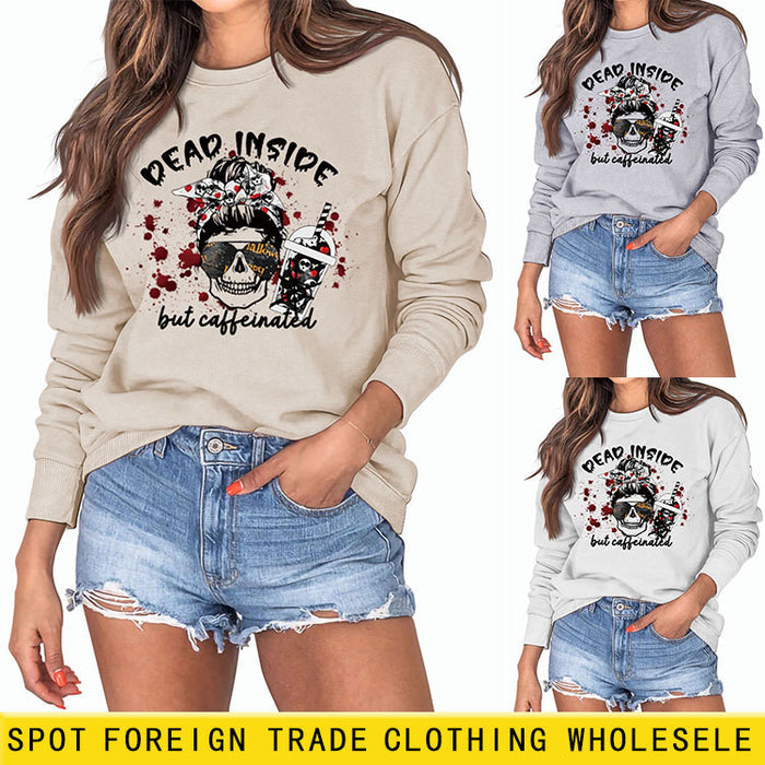 DEAD INSIDE BUT Skull Letter Women's Long Sleeve Oversized Bodysuit Women
