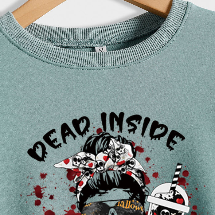 DEAD INSIDE BUT Skull Letter Women's Long Sleeve Oversized Bodysuit Women