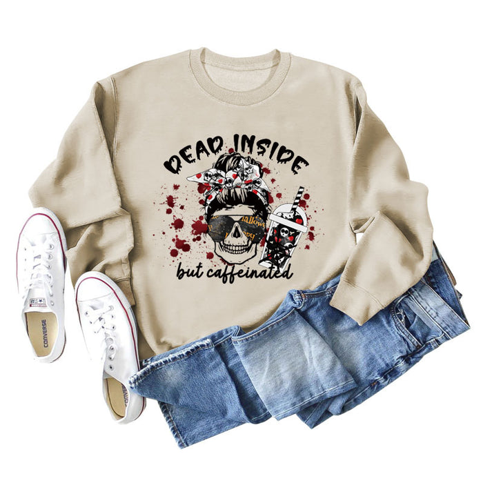DEAD INSIDE BUT Skull Letter Women's Long Sleeve Oversized Bodysuit Women