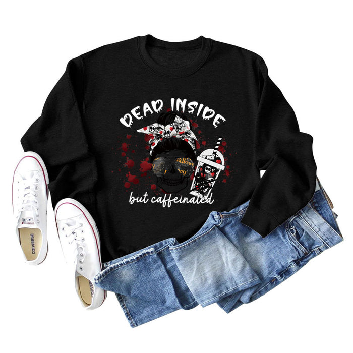 DEAD INSIDE BUT Skull Letter Women's Long Sleeve Oversized Bodysuit Women