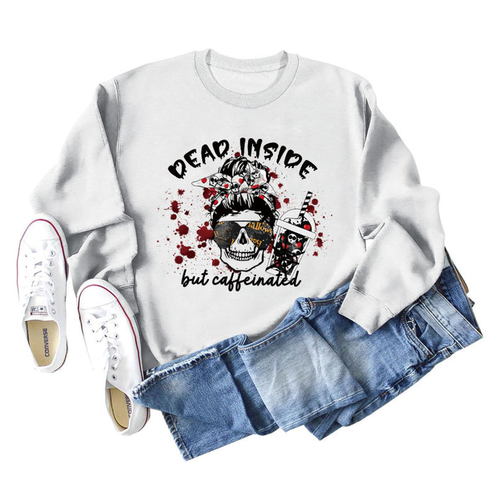 DEAD INSIDE BUT Skull Letter Women's Long Sleeve Oversized Bodysuit Women
