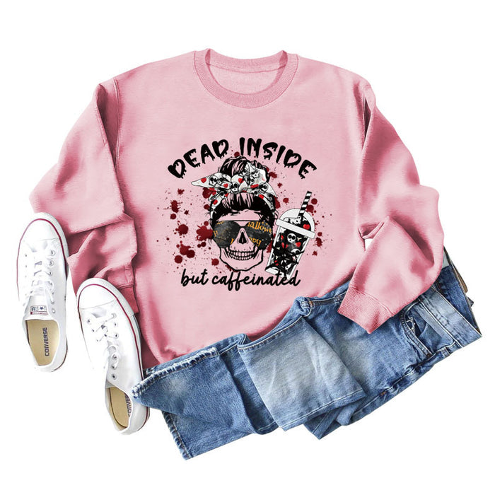 DEAD INSIDE BUT Skull Letter Women's Long Sleeve Oversized Bodysuit Women