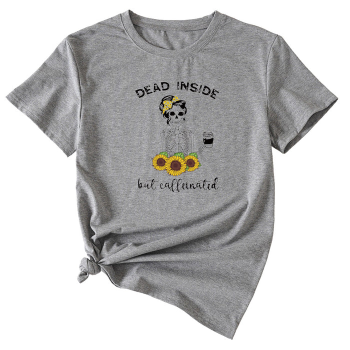 DEAD INSIDE Skull Pattern Summer Round Neck Short Sleeve T-shirt