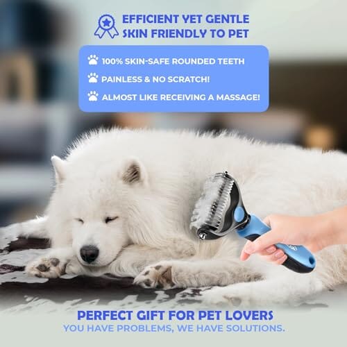 Dematting Comb with Extra Wide Double-Sided Stainless Steel Teeth for Detangling Dog Combs Pet Clever
