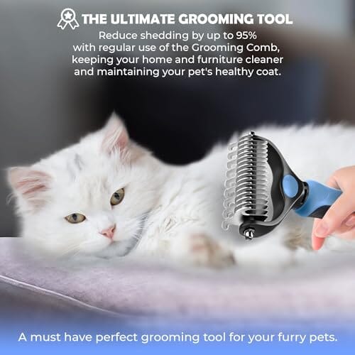 Dematting Comb with Extra Wide Double-Sided Stainless Steel Teeth for Detangling Dog Combs Pet Clever