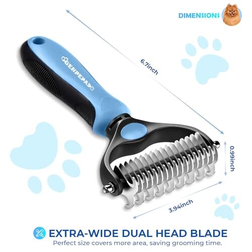 Dematting Comb with Extra Wide Double-Sided Stainless Steel Teeth for Detangling Dog Combs Pet Clever