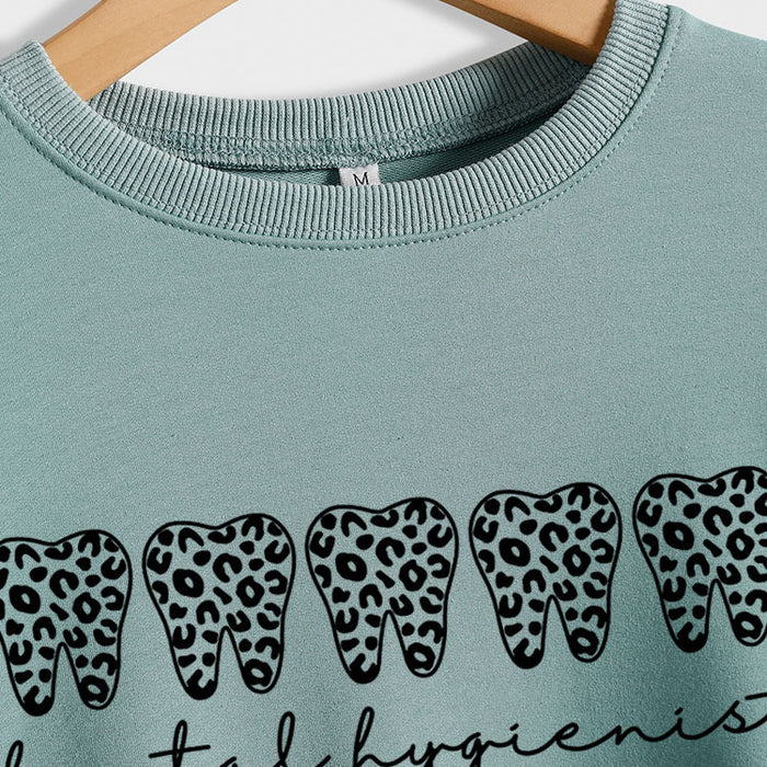 Dental Hygienist Letter Leopard Print Long Sleeve Round Neck Sweater