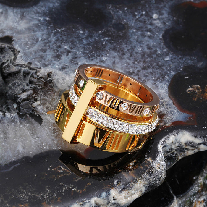 Diamond set Roman monogram ring for women