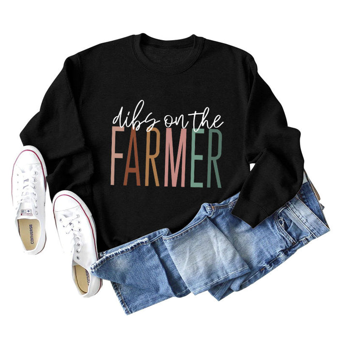 Dibs on The Farmer Letter Round Neck Loose Long Sleeve Autumn Winter Round Neck Sweater