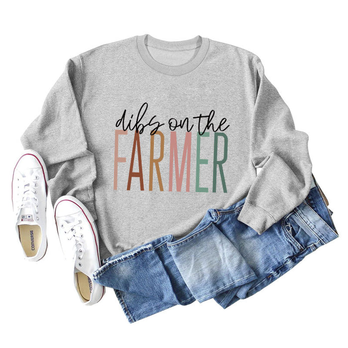 Dibs on The Farmer Letter Round Neck Loose Long Sleeve Autumn Winter Round Neck Sweater