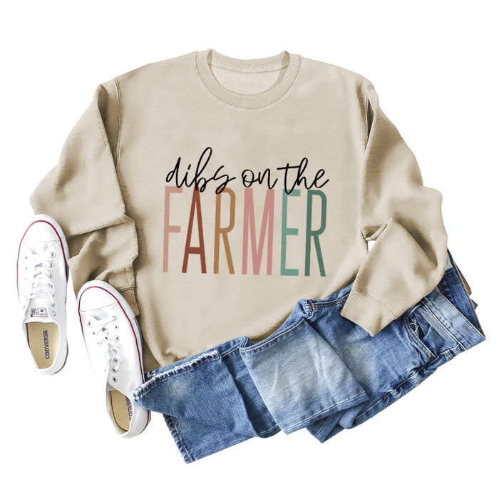Dibs on The Farmer Letter Round Neck Loose Long Sleeve Autumn Winter Round Neck Sweater