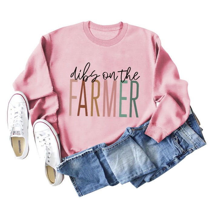 Dibs on The Farmer Letter Round Neck Loose Long Sleeve Autumn Winter Round Neck Sweater