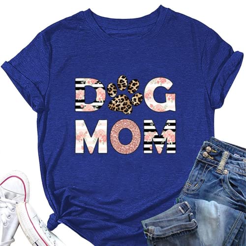Dog MOM Tees Women Leopard Footprints Graphic Shirt