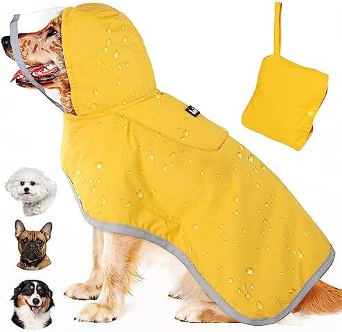 Dog Rain Coat Poncho with Reflective Storage Pocket & Rim (Yellow, M) Rain Covers for Dogs Pet Clever
