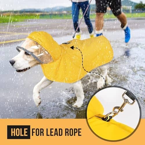 Dog Rain Coat Poncho with Reflective Storage Pocket & Rim (Yellow, M) Rain Covers for Dogs Pet Clever