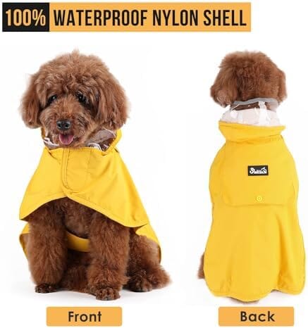 Dog Rain Coat Poncho with Reflective Storage Pocket & Rim (Yellow, M) Rain Covers for Dogs Pet Clever