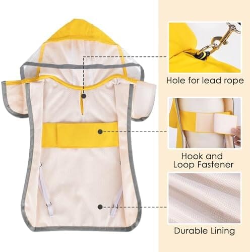 Dog Rain Coat Poncho with Reflective Storage Pocket & Rim (Yellow, M) Rain Covers for Dogs Pet Clever