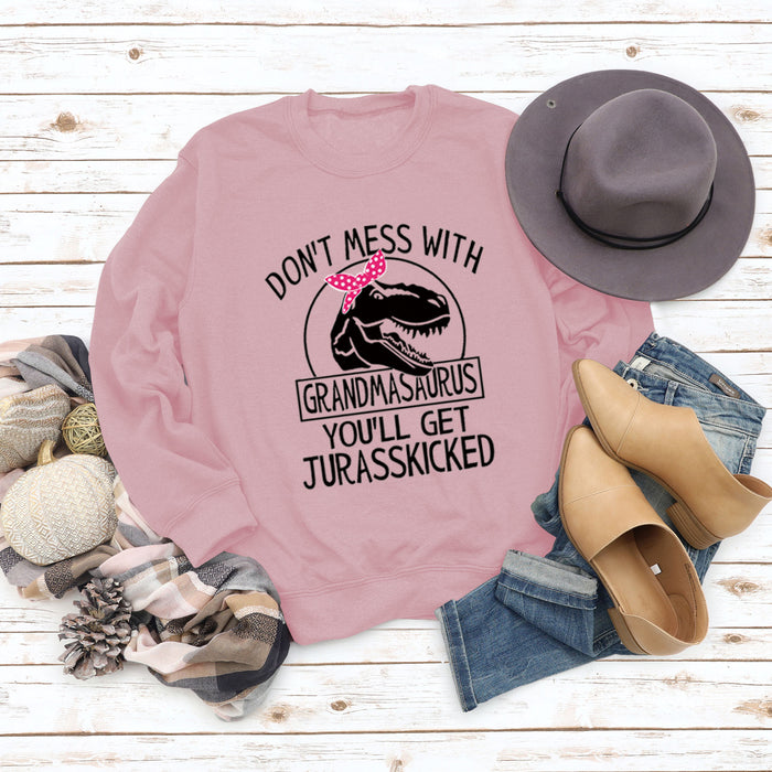 DON'T MESS WITH Letter Round Neck Loose Long Sleeve Plus Size Sweater Girl