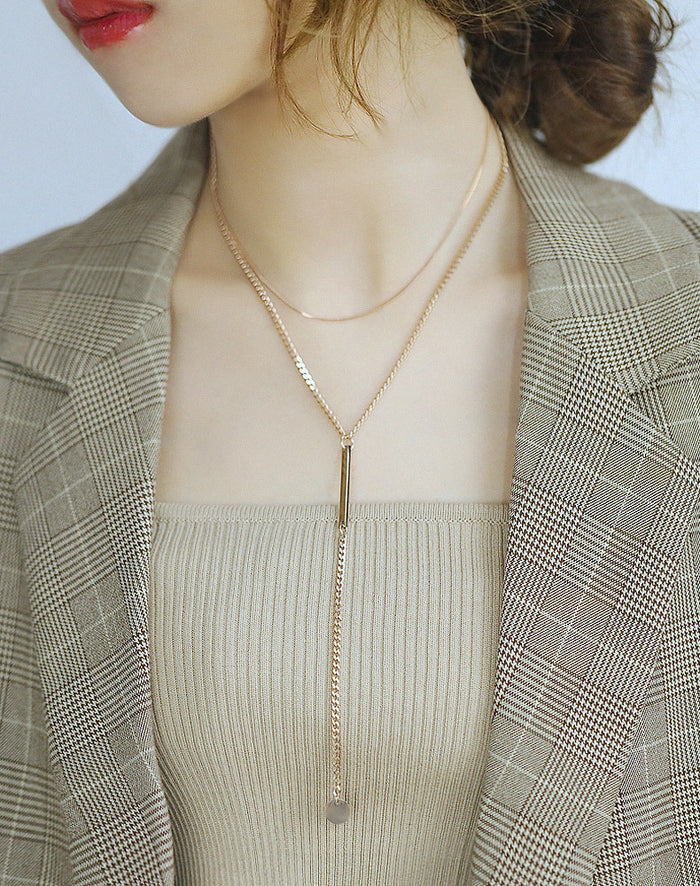 Double Layer Titanium Steel Necklace Personalised Simple Round Sign Jumper Chain
