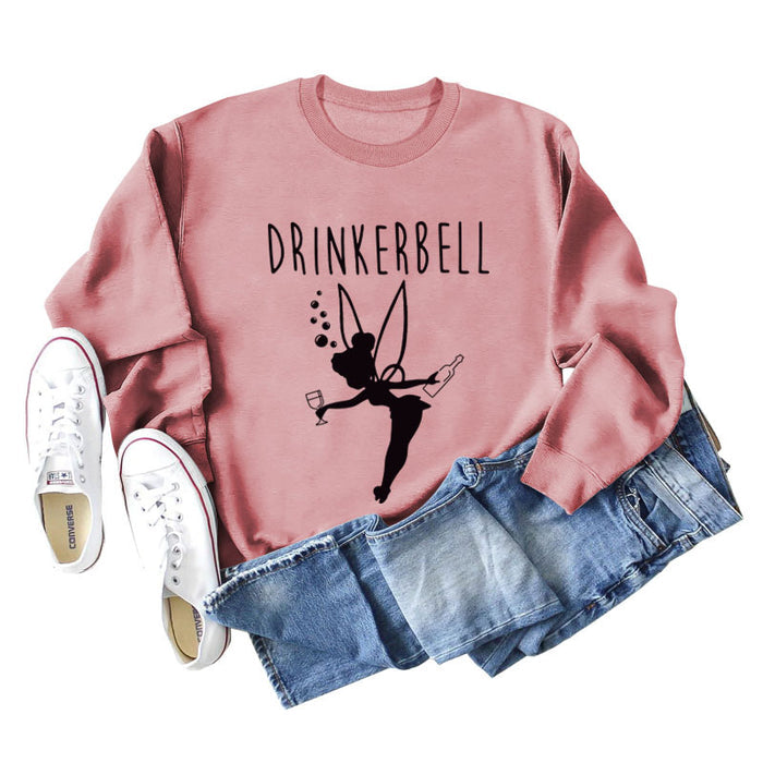 DRINKERBELL Beauty Letters Printed Long-sleeved Large Size Sweater Women