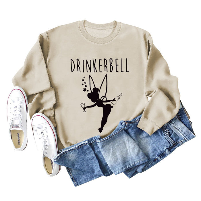 DRINKERBELL Beauty Letters Printed Long-sleeved Large Size Sweater Women
