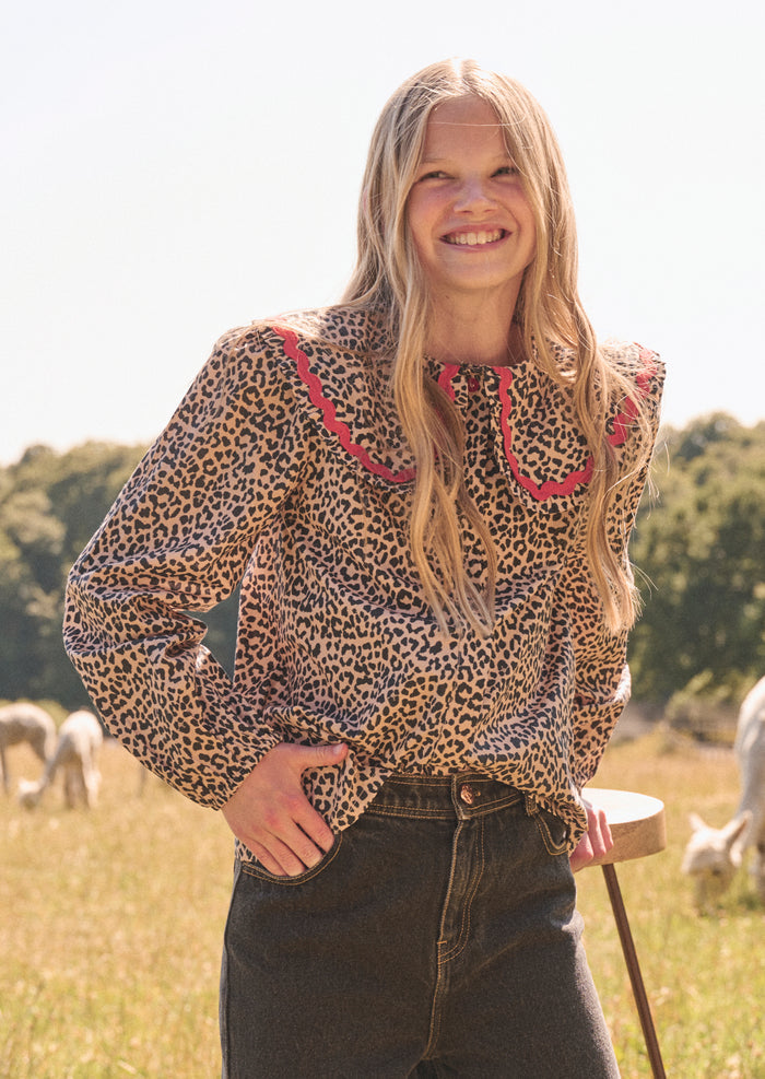 Elle Leopard Frill Collar Blouse