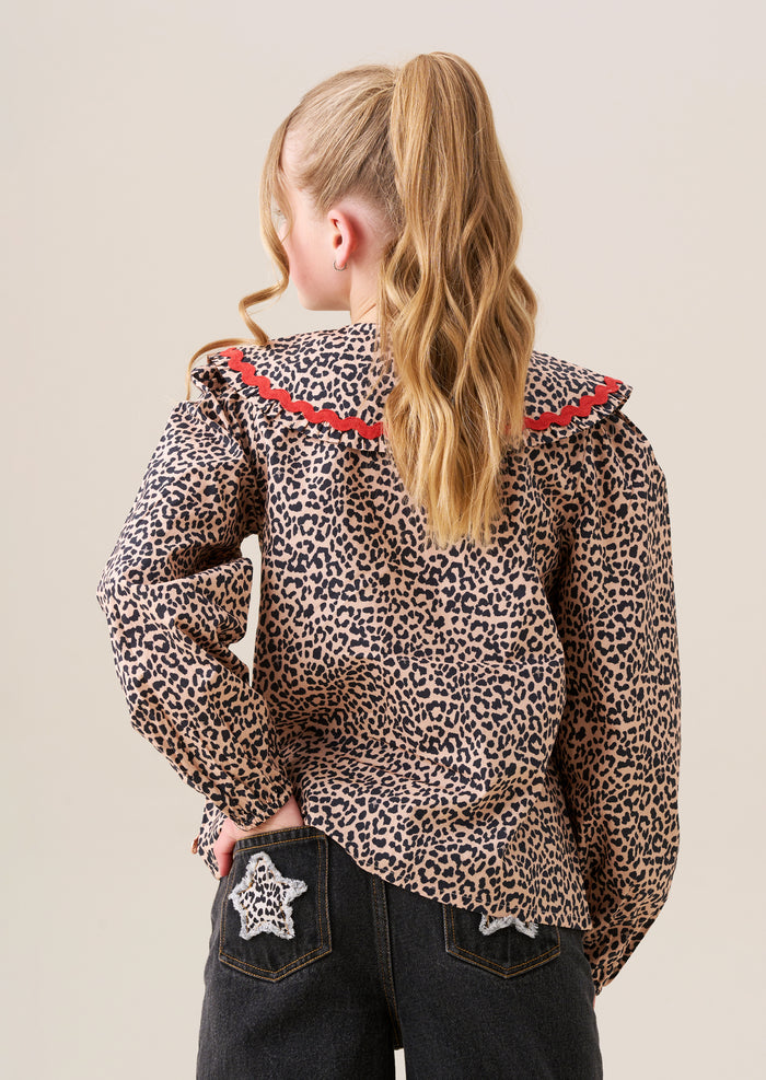 Elle Leopard Frill Collar Blouse