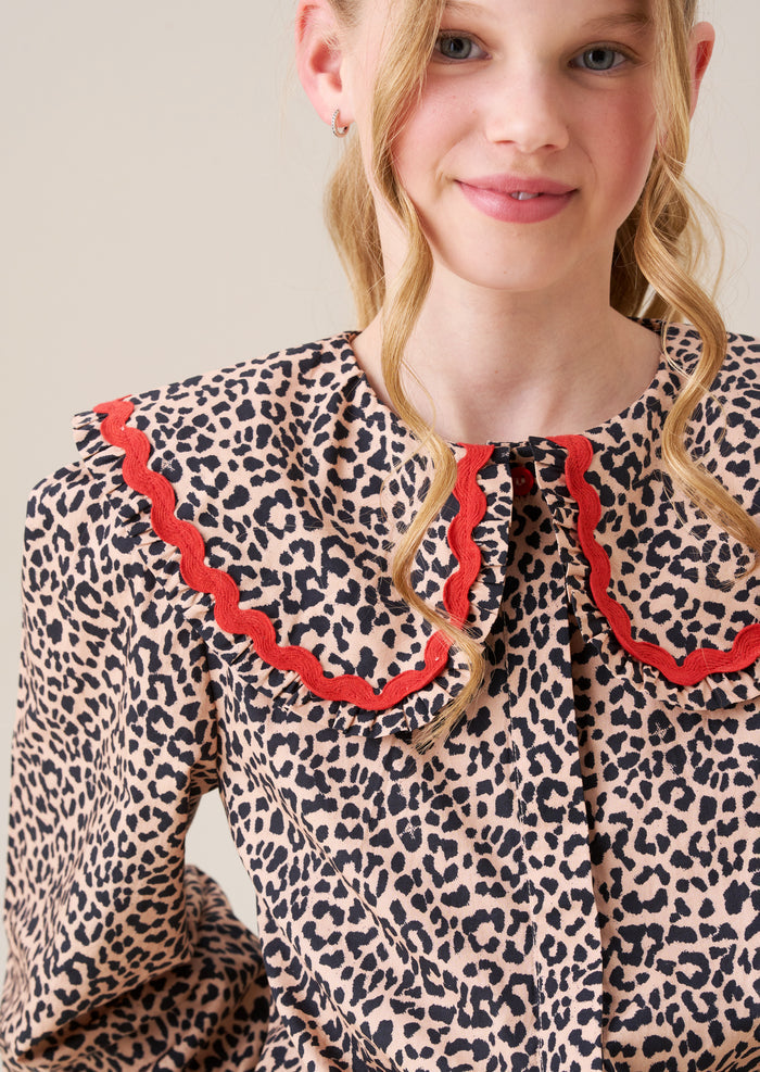 Elle Leopard Frill Collar Blouse