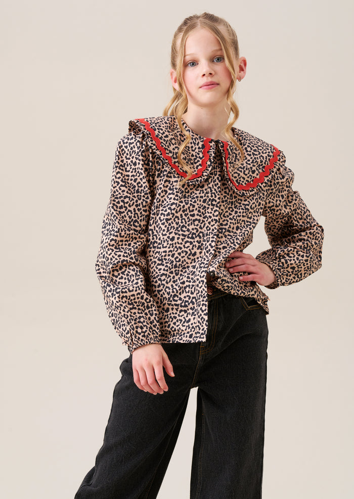 Elle Leopard Frill Collar Blouse