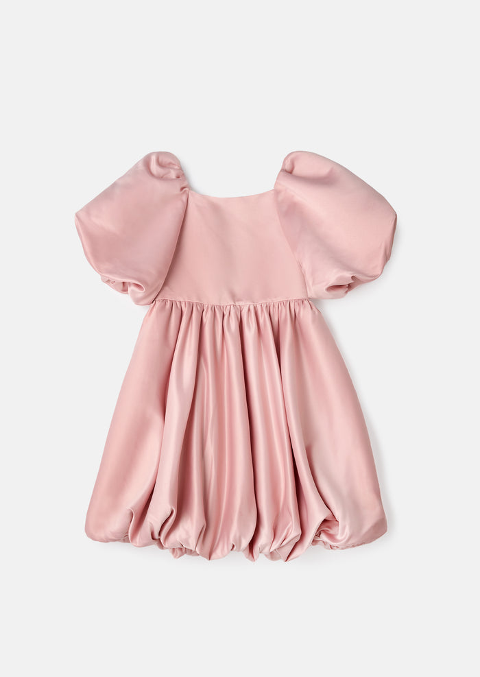 Elle Pink Bubble Hem Satin Dress