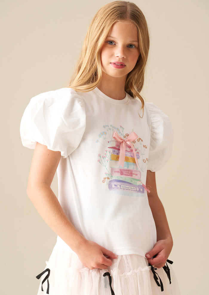 Ellen Placement Print Puff Sleeve T Shirt