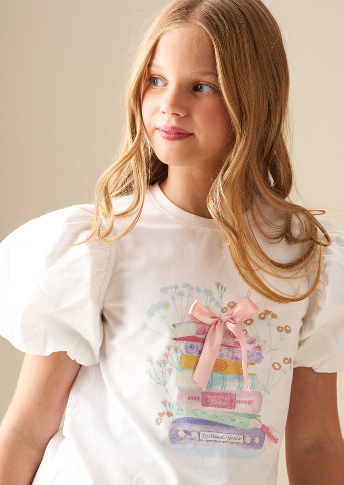 Ellen Placement Print Puff Sleeve T Shirt