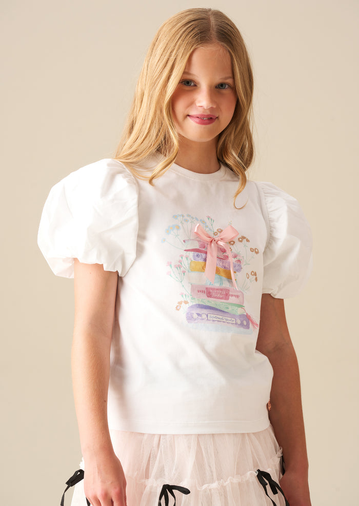 Ellen Placement Print Puff Sleeve T Shirt
