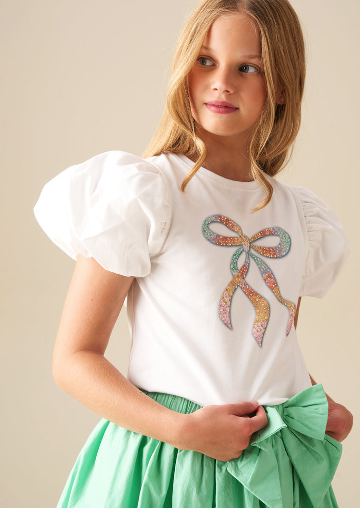 Elodie Sequin Bow Puff Sleeve Top