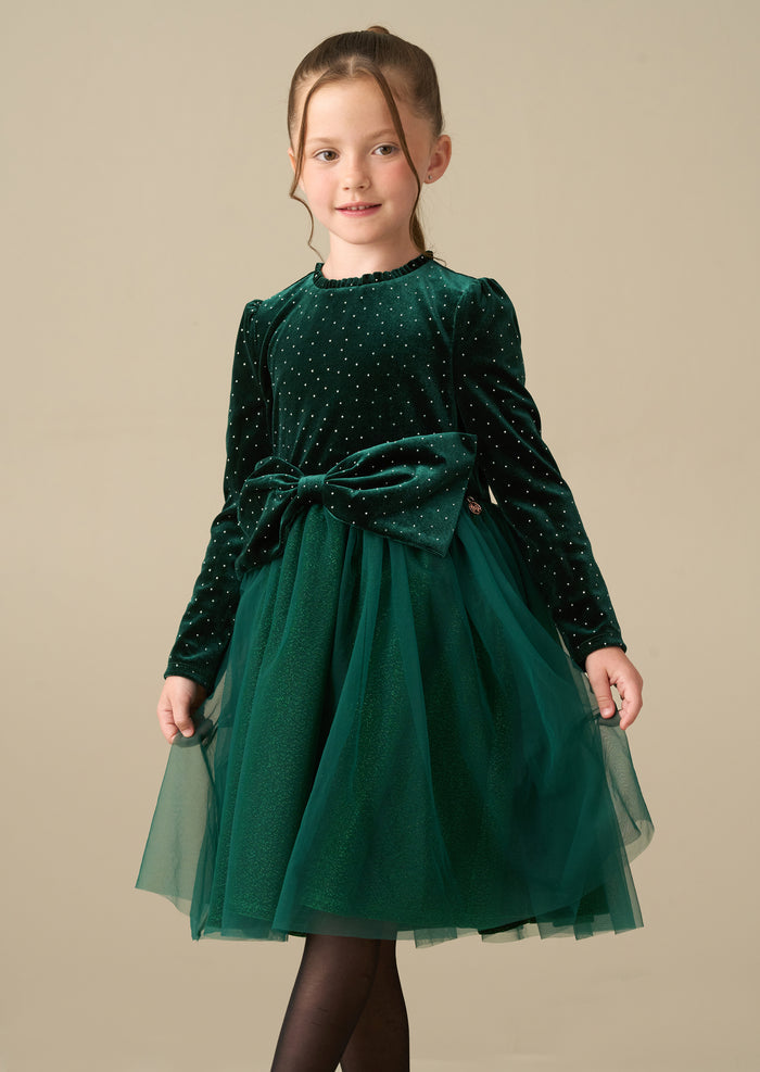 Elsie Green Velvet Tulle Dress