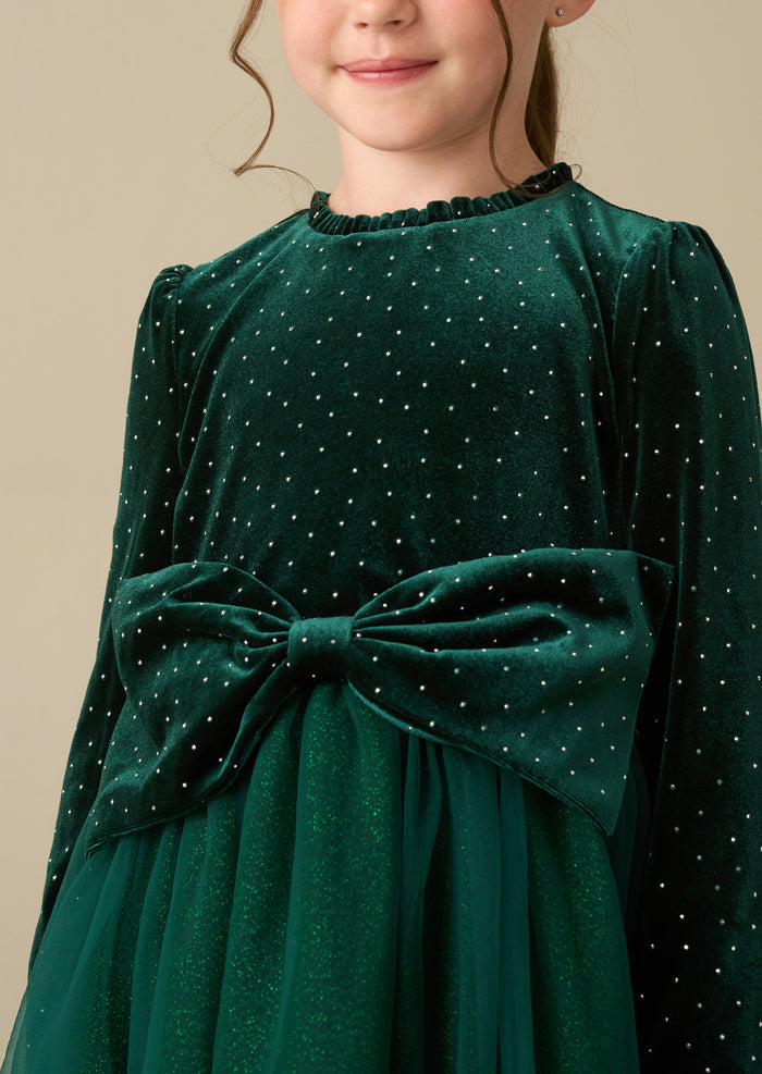 Elsie Green Velvet Tulle Dress