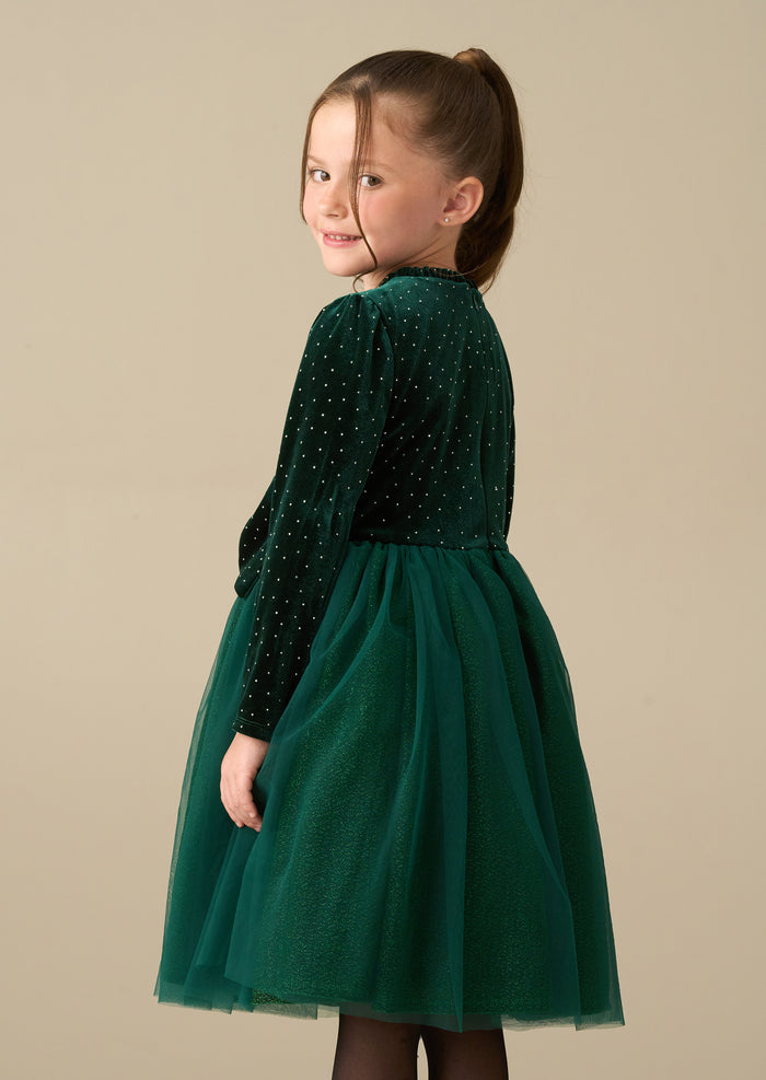 Elsie Green Velvet Tulle Dress