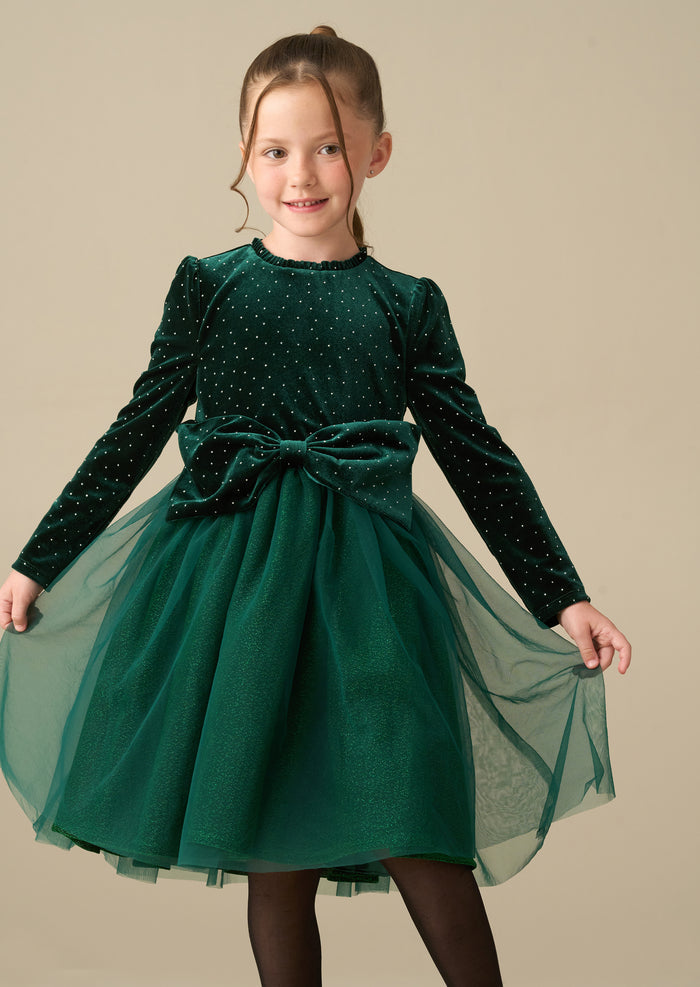 Elsie Green Velvet Tulle Dress