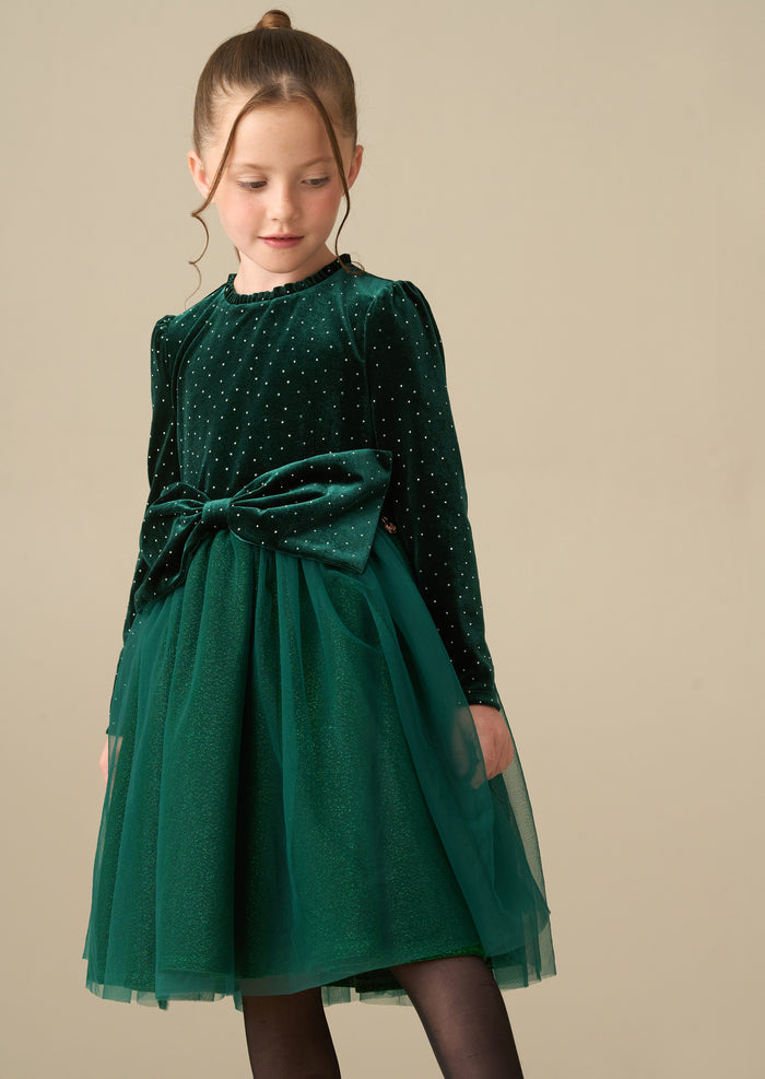 Elsie Green Velvet Tulle Dress