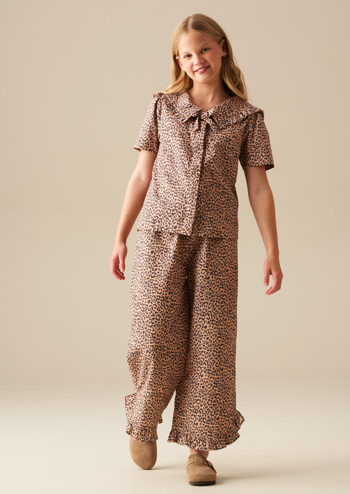 Erika Leopard Collared Tie Blouse