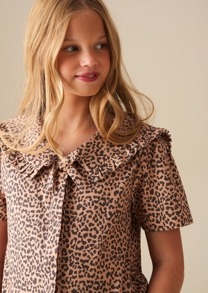 Erika Leopard Collared Tie Blouse
