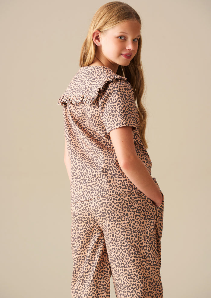 Erika Leopard Collared Tie Blouse