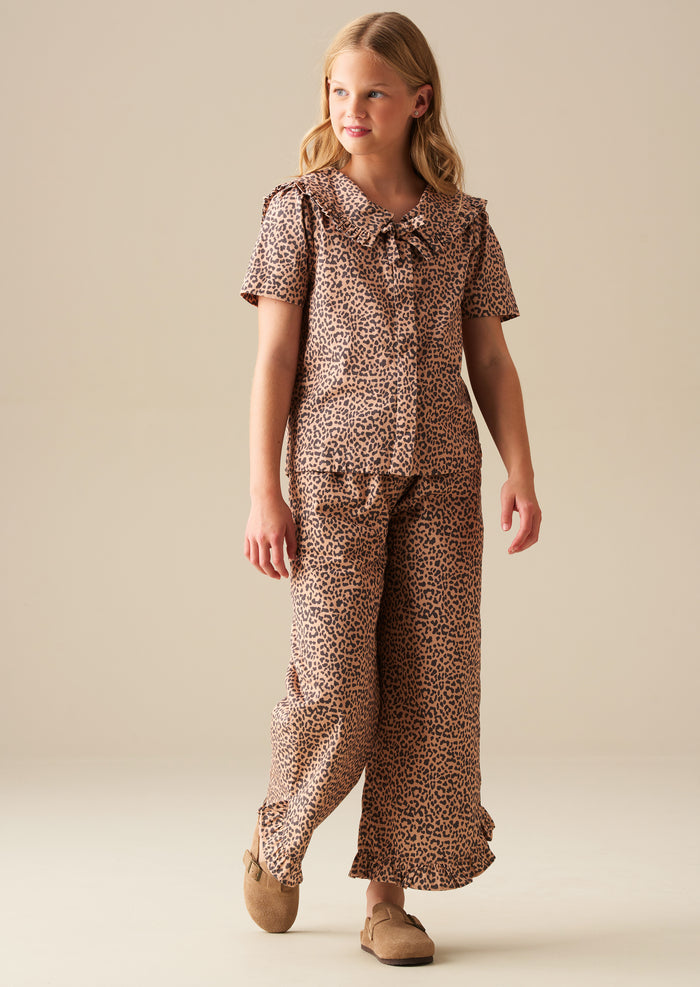 Erika Leopard Frill Hem Trousers